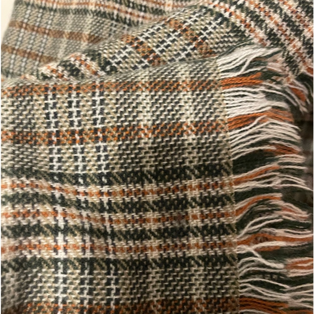 Beautiful soft green, copper and white blanket scarf.
